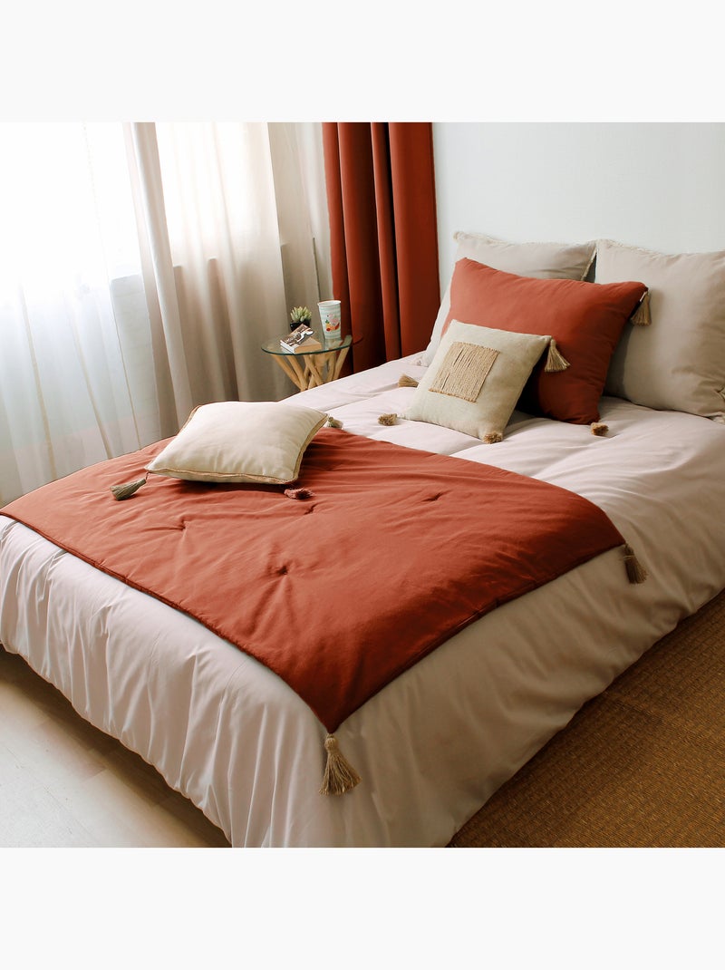 Edredon Panama avec pompons en jute Orange - Kiabi