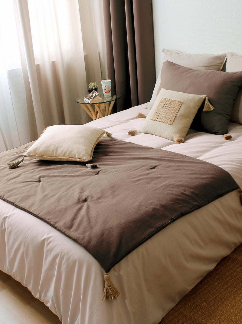 Edredon Panama avec pompons en jute Taupe - Kiabi