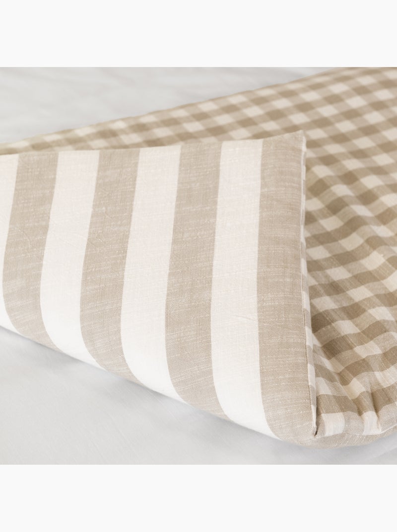 Édredon réversible coton flammé motifs rayures et vichy LOURMARIN Beige - Kiabi