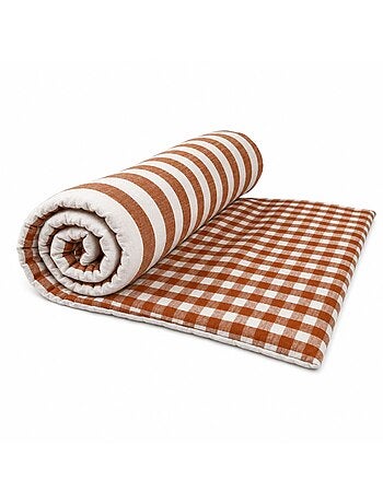 Édredon réversible coton flammé motifs rayures et vichy LOURMARIN