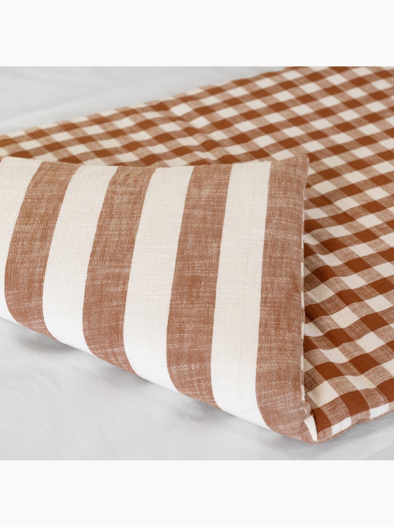 Édredon réversible coton flammé motifs rayures et vichy LOURMARIN Orange - Kiabi