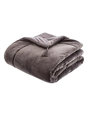 Edredon velours et pompons 80 x 180 cm Gris