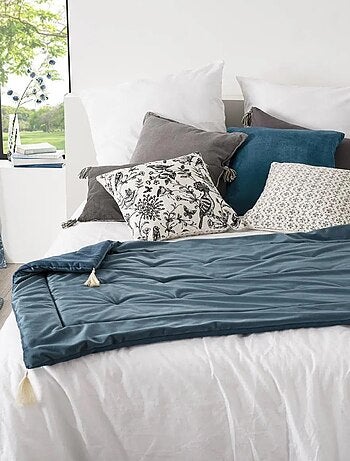 Edredon velours et pompons 80 x 180 cm Gris