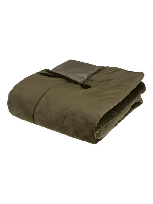 Edredon velours et pompons 80 x 180 cm Kaki - Kiabi