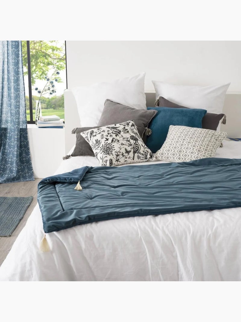 Edredon velours et pompons Jaune - Kiabi