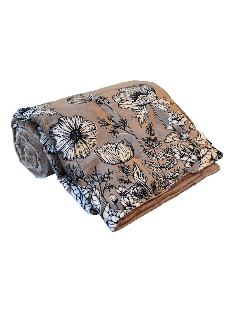 Edredon velours fleuri avec garniture Taupe - Kiabi