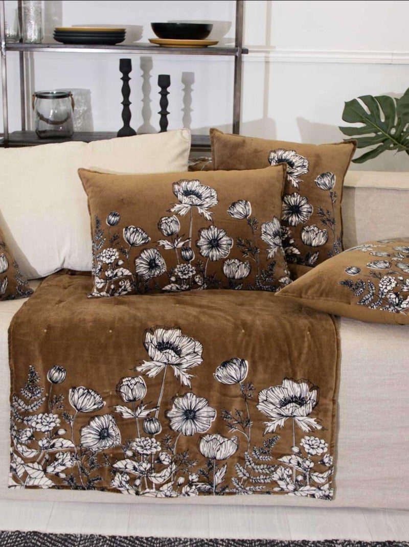 Edredon velours fleuri avec garniture Vert foncé - Kiabi