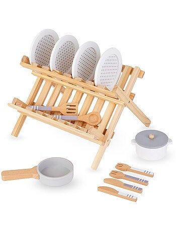 Égouttoir et vaisselle de cuisine en bois dinette Mamabrum