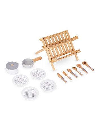 Égouttoir et vaisselle de cuisine en bois dinette Mamabrum
