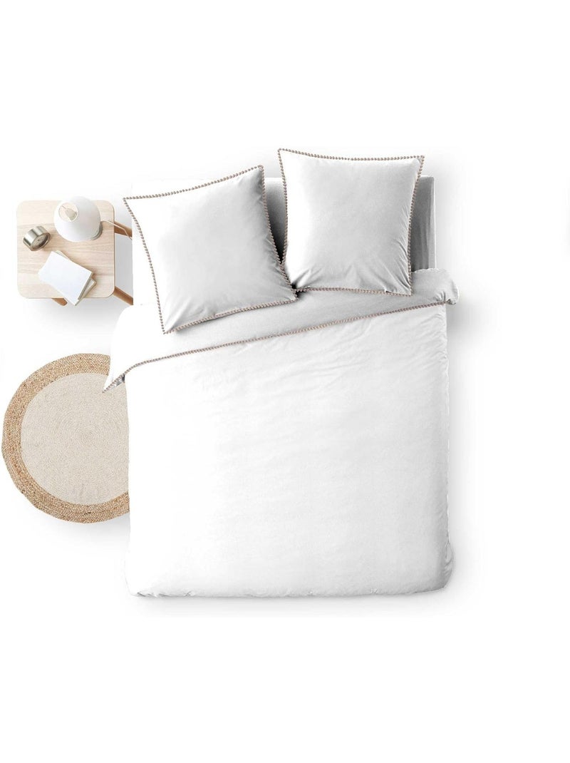 Élégance Pure - Ensemble housse de couette + drap housse coton 57 fils Blanc - Kiabi