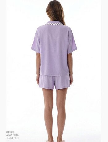 Ella ensemble de pyjama chemise, dentelle, manches courtes et short penti