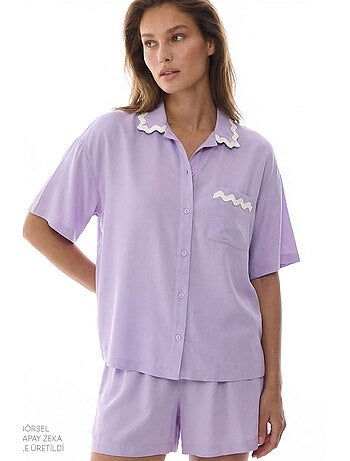 Ella ensemble de pyjama chemise, dentelle, manches courtes et short penti