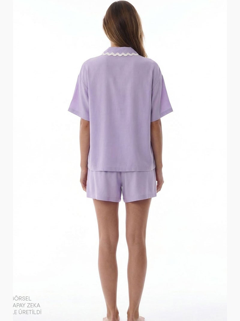 Ella ensemble de pyjama chemise, dentelle, manches courtes et short penti Lavande - Kiabi