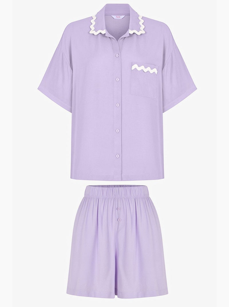 Ella ensemble de pyjama chemise, dentelle, manches courtes et short penti Lavande - Kiabi
