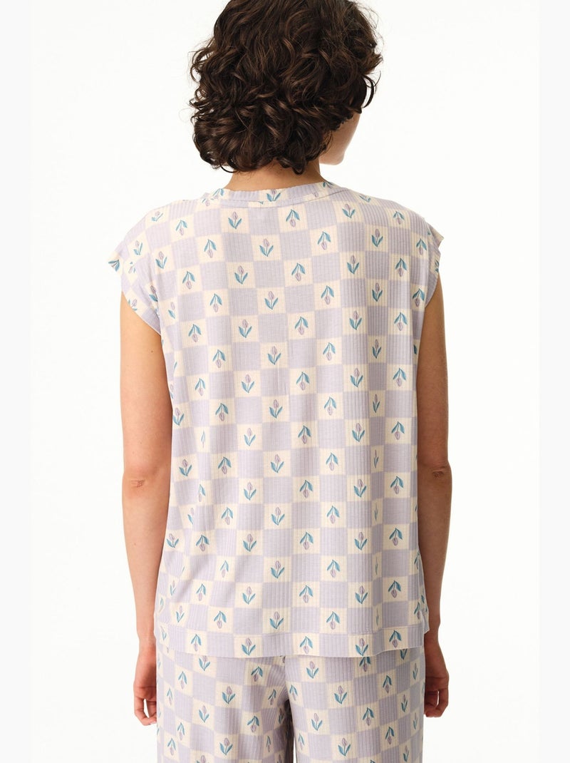 Ella imprimé à carreaux vichy, t-shirt manches courtes, haut de pyjama penti Blanc - Kiabi