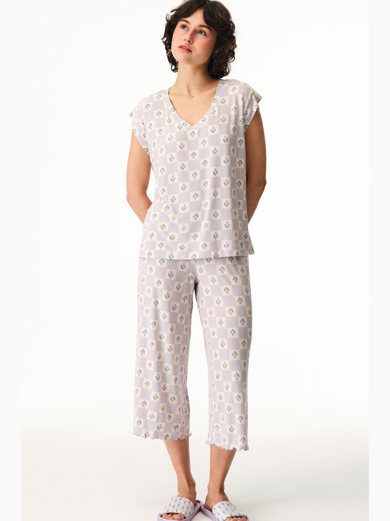 Ella imprimé à carreaux vichy, t-shirt manches courtes, haut de pyjama penti Blanc - Kiabi