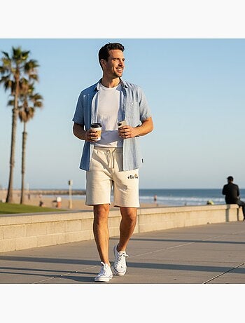 Ellesse - Bermuda homme écru taille élastique et cordon