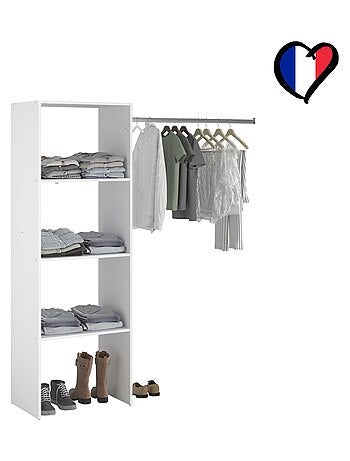 Elysée - Dressing blanc avec 3 étagères et une penderie : 160 x 40 x 180 cm