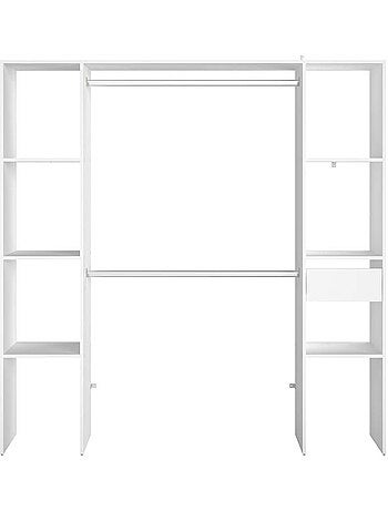 Elysée - Dressing blanc avec 6 étagères, 1 tiroir et 2 penderies : 180 x 40 x 180 cm
