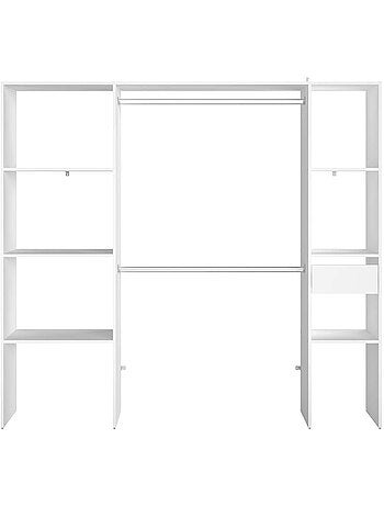 Elysée - Dressing blanc avec 6 étagères, 1 tiroir et 2 penderies : 198 x 40 x 180 cm