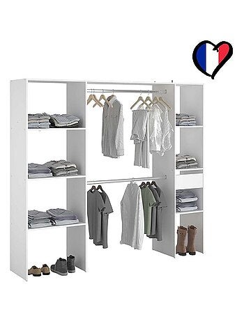 Elysée - Dressing blanc avec 6 étagères, 1 tiroir et 2 penderies : 198 x 40 x 180 cm