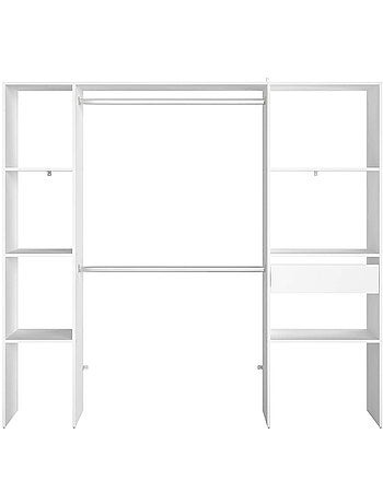 Elysée - Dressing blanc avec 6 étagères, 1 tiroir et 2 penderies : 198 x 40 x 180 cm