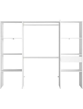 Elysée - Dressing blanc avec 6 étagères, 1 tiroir et 2 penderies : 220 x 40 x 180 cm