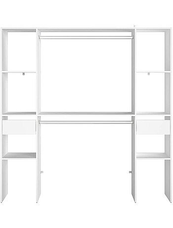 Elysée - Dressing blanc avec 6 étagères, 2 tiroirs et 2 penderies : 180 x 40 x 180 cm