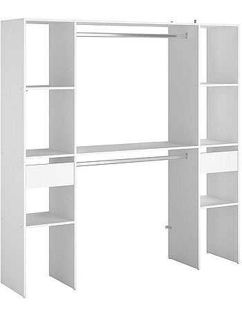 Elysée - Dressing blanc avec 6 étagères, 2 tiroirs et 2 penderies : 180 x 40 x 180 cm