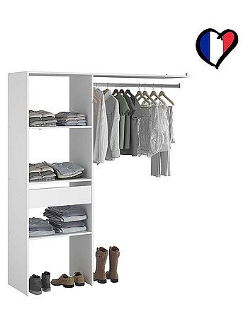 ELYSEE Dressing blanc 3 étagères, 1 tiroir, penderie 160 x 40 x 180 cm