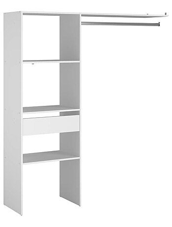 ELYSEE Dressing blanc 3 étagères, 1 tiroir, penderie 160 x 40 x 180 cm