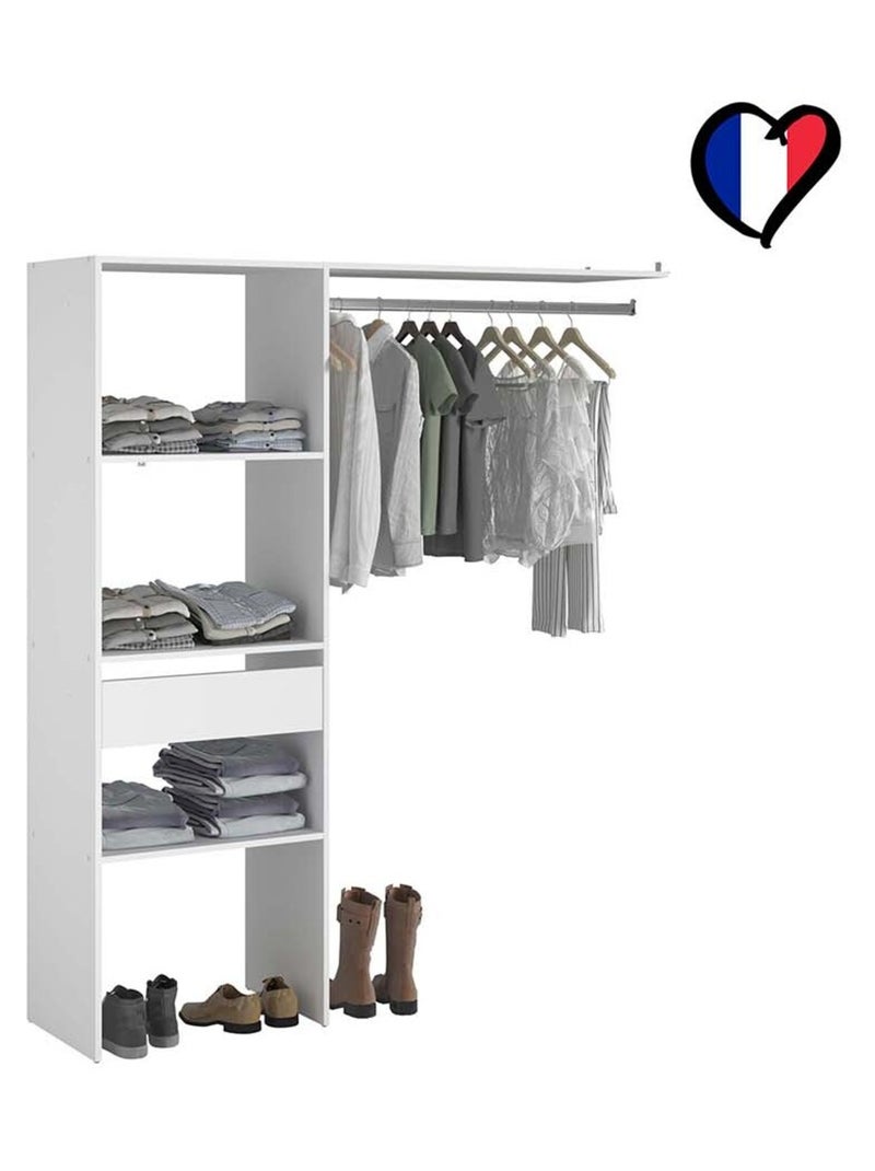 ELYSEE Dressing blanc 3 étagères, 1 tiroir, penderie 160 x 40 x 180 cm Blanc - Kiabi