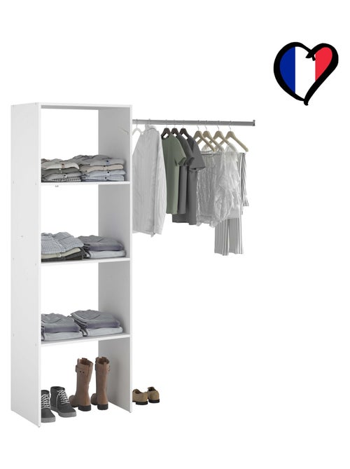 ELYSEE Dressing blanc 3 étagères, penderie 160 x 40 x 180 cm - Kiabi