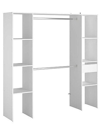 ELYSEE Dressing blanc 6 étagères, 1 tiroir, 2 penderies 180 x 40 x 180 cm