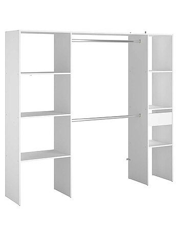 ELYSEE Dressing blanc 6 étagères, 1 tiroir, 2 penderies 198 x 40 x 180 cm