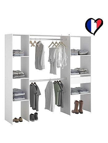 ELYSEE Dressing blanc 6 étagères, 1 tiroir, 2 penderies 198 x 40 x 180 cm