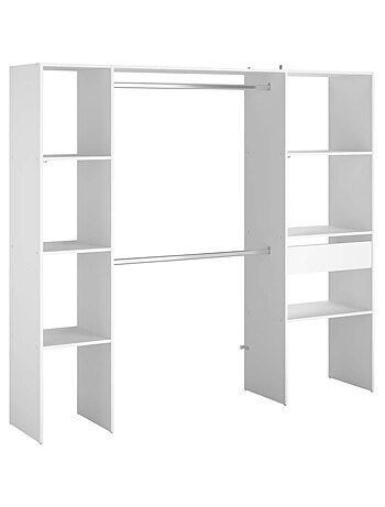 ELYSEE Dressing blanc 6 étagères, 1 tiroir, 2 penderies 198 x 40 x 180 cm