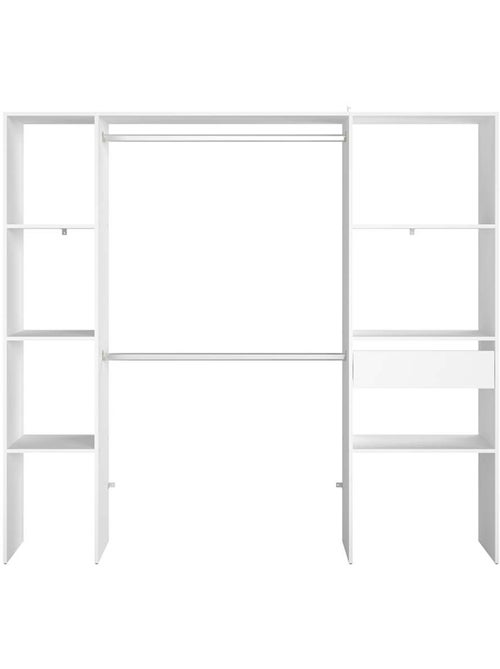 ELYSEE Dressing blanc 6 étagères, 1 tiroir, 2 penderies 198 x 40 x 180 cm - Kiabi
