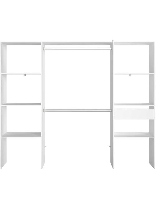 ELYSEE Dressing blanc 6 étagères, 1 tiroir, 2 penderies 220 x 40 x 180 cm - Kiabi ELYSEE Dressing blanc 6 étagères, 1 tiroir, 2 penderies 220 x 40 x 180 cm - Kiabi