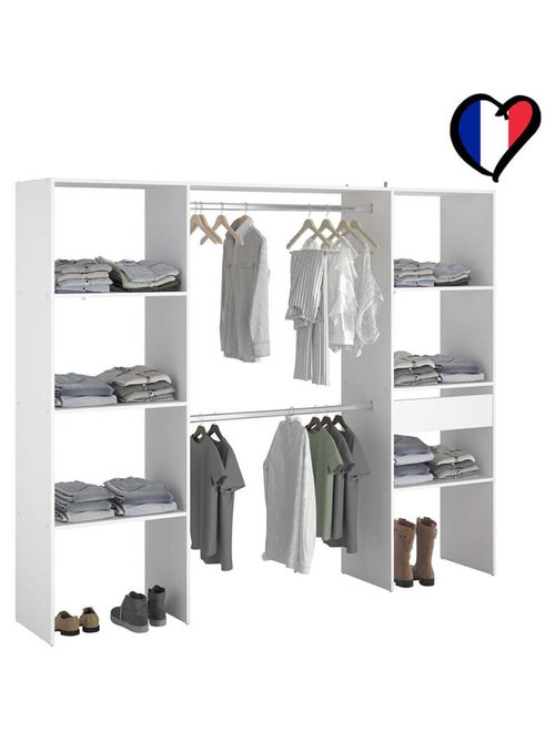 ELYSEE Dressing blanc 6 étagères, 1 tiroir, 2 penderies 220 x 40 x 180 cm - Kiabi ELYSEE Dressing blanc 6 étagères, 1 tiroir, 2 penderies 220 x 40 x 180 cm - Kiabi