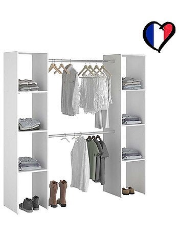 ELYSEE Dressing blanc 6 étagères, 2 penderies 180 x 40 x 180 cm