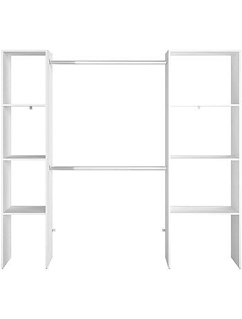 ELYSEE Dressing blanc 6 étagères, 2 penderies 198 x 40 x 180 cm