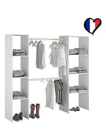 ELYSEE Dressing blanc 6 étagères, 2 penderies 198 x 40 x 180 cm