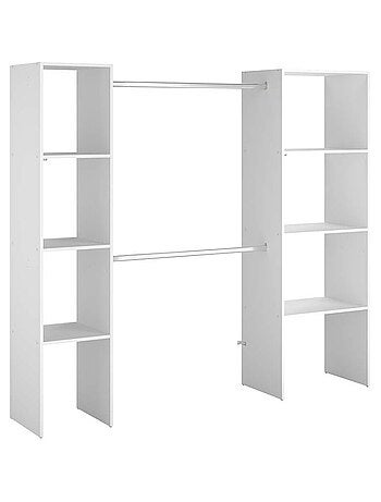 ELYSEE Dressing blanc 6 étagères, 2 penderies 198 x 40 x 180 cm