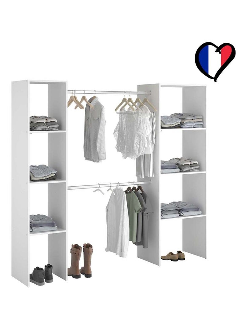 ELYSEE Dressing blanc 6 étagères, 2 penderies 198 x 40 x 180 cm Blanc - Kiabi
