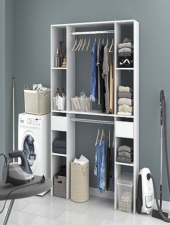 ELYSEE Dressing blanc 6 étagères, 2 tiroirs, 2 penderies 180 x 40 x 180 cm