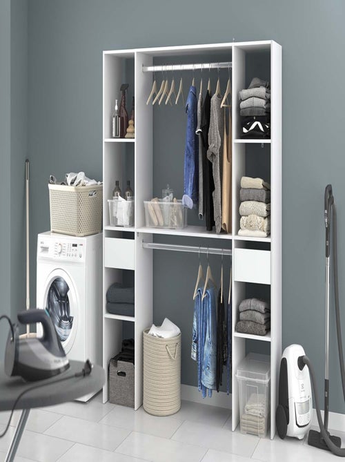 ELYSEE Dressing blanc 6 étagères, 2 tiroirs, 2 penderies 180 x 40 x 180 cm - Kiabi ELYSEE Dressing blanc 6 étagères, 2 tiroirs, 2 penderies 180 x 40 x 180 cm - Kiabi