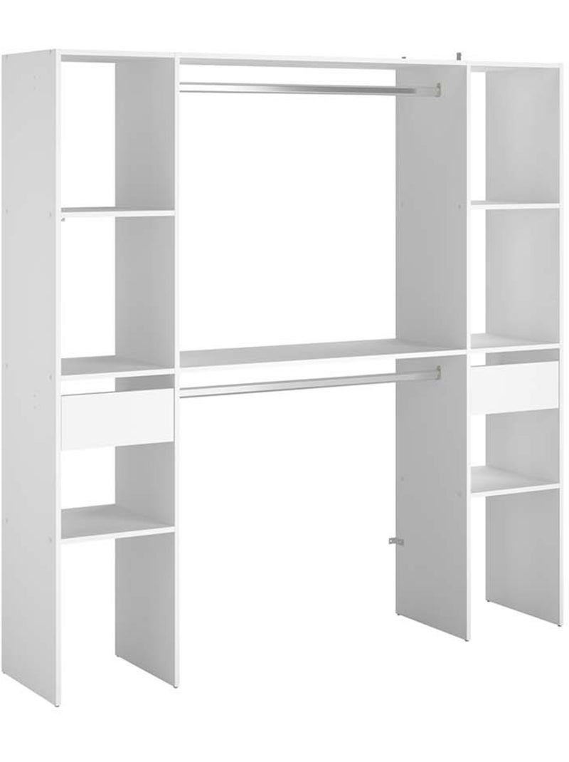 ELYSEE Dressing blanc 6 étagères, 2 tiroirs, 2 penderies 180 x 40 x 180 cm Blanc - Kiabi