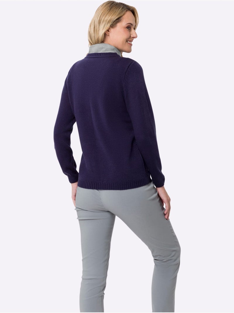 Empiècement col roulé à manches longues en jersey fin - taille standard - moda vilona Gris chiné - Kiabi