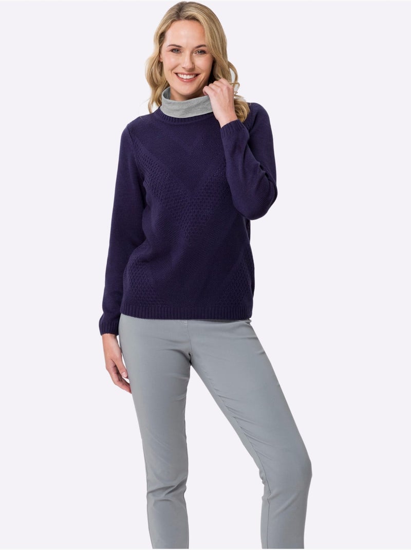 Empiècement col roulé à manches longues en jersey fin - taille standard - moda vilona Gris chiné - Kiabi
